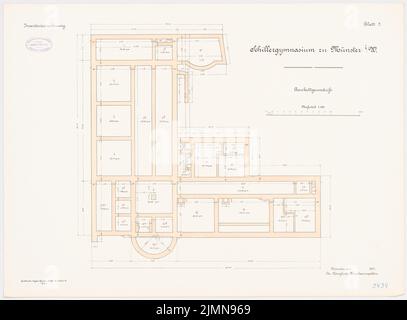 Architecte inconnu, Schillergymnase à Münster (1907): Bankette plan d'étage 1: 100. Lithographie, 50,9 x 69,2 cm (y compris les bords de balayage) Banque D'Images