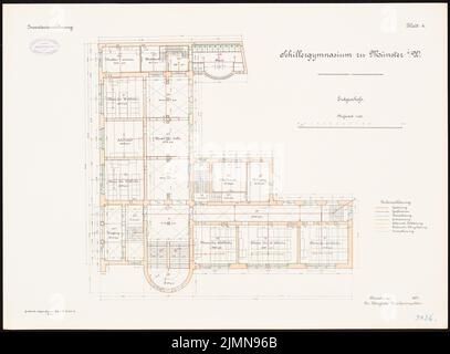 Architecte inconnu, Schillergymnase à Münster (1907): Grundriss Terre étage 1: 100. Lithographie, 50,7 x 68,9 cm (y compris les bords de balayage) Banque D'Images