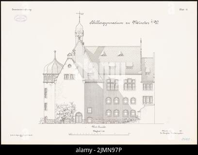 Architecte inconnu, Schillergymnase à Münster (1907): Vue du Haut-Ouest 1: 100. Lithographie, 50,6 x 68,8 cm (y compris les bords de balayage) Banque D'Images