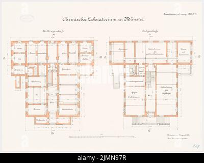 Architecte inconnu, Université de Münster. Laboratoire de chimie (1891): Grundliss Keller, rez-de-chaussée 1: 100. Lithographie, 50 x 66,6 cm (y compris les bords de balayage) Banque D'Images