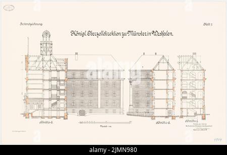 Architecte inconnu, Direction générale des douanes à Münster (1915): Sections croisées 1: 100. Lithographie, 61 x 95,8 cm (y compris les bords de balayage) Banque D'Images