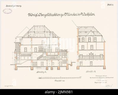 Architecte inconnu, Direction générale des douanes à Münster (1915): Sections croisées 1: 100. Lithographie, 45,8 x 60,7 cm (y compris les bords de balayage) Banque D'Images