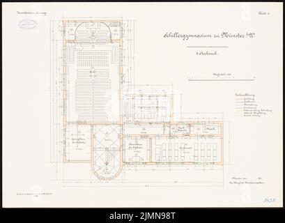 Architecte inconnu, Schillergymnase à Münster (1907): Plan d'étage 2nd étage 1: 100. Lithographie, 50,6 x 69,1 cm (y compris les bords de balayage) Banque D'Images