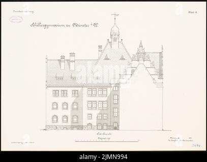 Architecte inconnu, Schillergymnase à Münster (1907): RISS Südspart 1: 100. Lithographie, 50,7 x 68,8 cm (y compris les bords de balayage) Banque D'Images