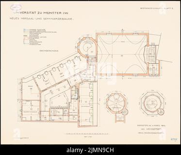 Weißgerber Otto, salle de conférence et bâtiment de séminaire de l'Université de Münster (1914): Plan d'étage dernier étage 1: 100. Lithographie, 56,7 x 70,5 cm (y compris les bords de balayage) Banque D'Images