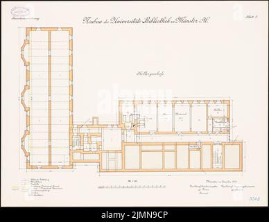 Architecte inconnu, Université de Münster. Bibliothèque (1906): Grundliss Keller 1: 100. Lithographie, 50,7 x 65,5 cm (y compris les bords de balayage) Banque D'Images