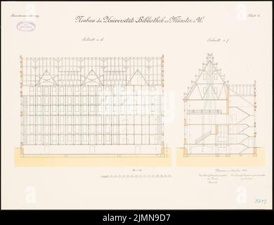 Architecte inconnu, Université de Münster. Bibliothèque (1906) : section longitudinale, section transversale 1 : 100. Lithographie, 50,7 x 65,8 cm (y compris les bords de balayage) Banque D'Images