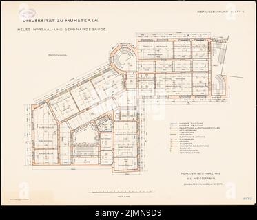 Weißgerber Otto, salle de conférence et bâtiment de séminaire de l'Université de Münster (1914): Plan d'étage rez-de-chaussée 1: 100. Lithographie, 56,6 x 70,4 cm (y compris les bords de balayage) Banque D'Images