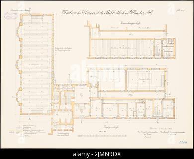 Architecte inconnu, Université de Münster. Bibliothèque (1906): Plan d'étage rez-de-chaussée 1: 100. Lithographie, 50,6 x 65,8 cm (y compris les bords de balayage) Banque D'Images