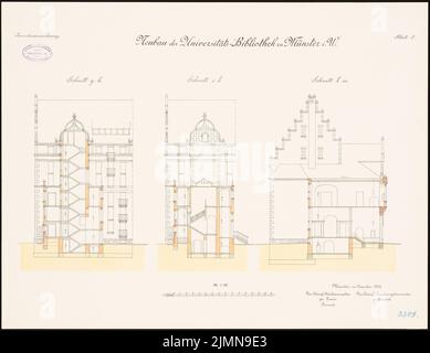 Architecte inconnu, Université de Münster. Bibliothèque (1906) : sections transversales 1 : 100. Lithographie, 50,5 x 65,6 cm (y compris les bords de balayage) Banque D'Images