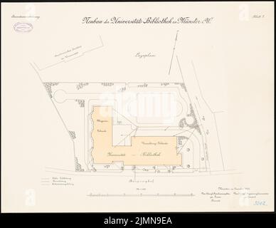 Architecte inconnu, Université de Münster. Bibliothèque (1906) : plan du site 1 : 250. Lithographie, 50,8 x 65,7 cm (y compris les bords de balayage) Banque D'Images