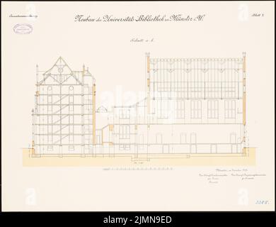 Architecte inconnu, Université de Münster. Bibliothèque (1906) : section longitudinale 1 : 100. Lithographie, 50,5 x 65,7 cm (y compris les bords de balayage) Banque D'Images