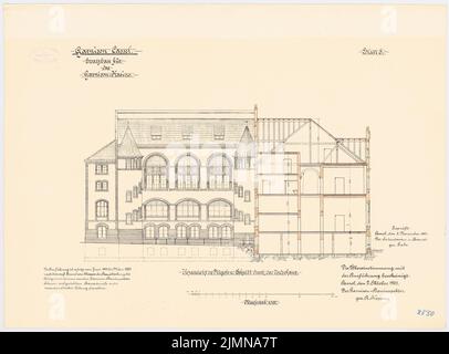 Koppen, casino en garnison, Kassel (1901-1903): Section transversale, vue sur la cour, 1: 100. Lithographie, 49 x 66,4 cm (y compris les bords de balayage) Banque D'Images