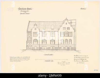 Koppen, casino en garnison, Kassel (1901-1903): Vue de face 1: 100. Lithographie, 49 x 67,1 cm (y compris les bords de balayage) Banque D'Images