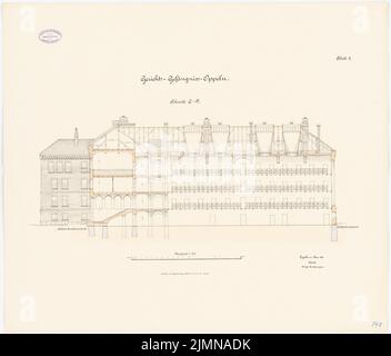 Architecte inconnu, juridiction à Oppeln (1888): Section longitudinale 1: 100. Lithographie, 65,5 x 76,9 cm (y compris les bords de balayage) Banque D'Images