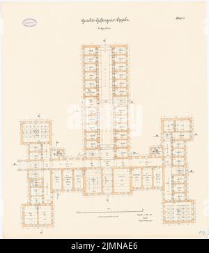 Architecte inconnu, juridiction à Oppeln (1888): Plan d'étage rez-de-chaussée 1: 100. Lithographie, 75,8 x 66,2 cm (y compris les bords de balayage) Banque D'Images