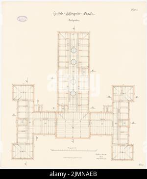 Architecte inconnu, juridiction à Oppeln (1888): Plan d'étage dernier étage 1: 100. Lithographie, 76 x 66,1 cm (y compris les bords de balayage) Banque D'Images