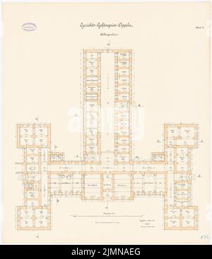 Architecte inconnu, juridiction à Oppeln (1888): Grundriss Keller 1: 100. Lithographie, 76,5 x 66,4 cm (y compris les bords de balayage) Banque D'Images