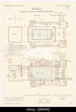 Reinmann, Kadettenhaus à Oranienstein (1899-1903): Chauffage à vapeur, lave-linge: Plan d'étage sous-sol, étage supérieur 1: 100. Lithographie, 71,1 x 51 cm (y compris les bords de balayage) Banque D'Images