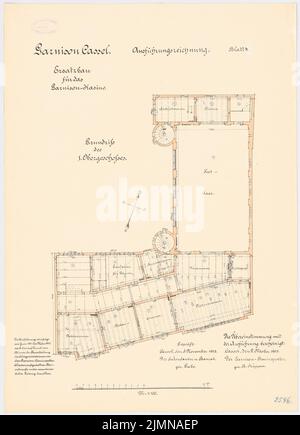 Koppen, casino en garnison, Kassel (1901-1903): Plan d'étage 1st étage 1: 100. Lithographie, 67,3 x 48,7 cm (y compris les bords de balayage) Banque D'Images