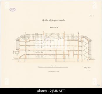 Architecte inconnu, juridiction à Oppeln (1888): Section longitudinale 1: 100. Lithographie, 65,8 x 76,4 cm (y compris les bords de balayage) Banque D'Images