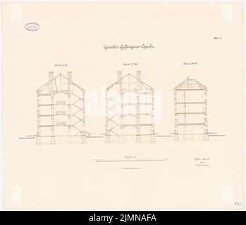 Architecte inconnu, juridiction à Oppeln (1888): Sections croisées 1: 100. Lithographie, 65,8 x 76,5 cm (y compris les bords de balayage) Banque D'Images