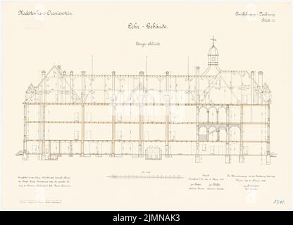 Reinmann, Kadettenhaus à Oranienstein (1900-1902): Bâtiment d'enseignement: Section longitudinale 1: 100. Lithographie, 51 x 70,8 cm (y compris les bords de balayage) Banque D'Images