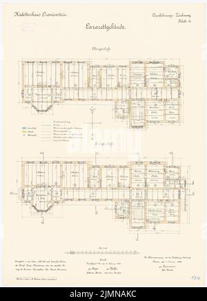 Reinmann, Kadettenhaus in Oranienstein (1899-1903): Lazarett: Plan d'étage rez-de-chaussée, étage supérieur 1: 100. Lithographie, 71,2 x 51,2 cm (y compris les bords de balayage) Banque D'Images