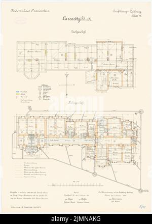 Reinmann, Kadettenhaus in Oranienstein (1899-1903): Lazarett: Plan d'étage Keller, grenier 1: 100. Lithographie, 71,2 x 50,9 cm (y compris les bords de balayage) Banque D'Images