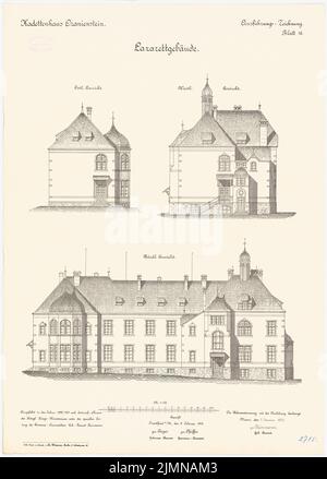 Reinmann, Kadettenhaus à Oranienstein (1899-1903): Lazarett: Vue nord supérieure, vue est, vue ouest 1: 100. Lithographie, 70,9 x 50,8 cm (y compris les bords de balayage) Banque D'Images