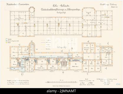 Reinmann, Kadettenhaus à Oranienstein (1900-1902): Bâtiment d'enseignement: Cave à plancher, grenier avec système de chauffage et de ventilation 1: 100. Lithographie, 50,9 x 70,8 cm (y compris les bords de balayage) Banque D'Images