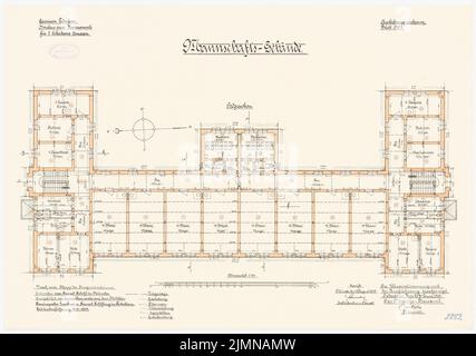 Chou cru, casernes pour 2 escadrons hussars à Paderborn (1901-1904): Construction d'équipes: Plan d'étage rez-de-chaussée 1: 100. Lithographie, 48,5 x 69 cm (y compris les bords de balayage) Banque D'Images