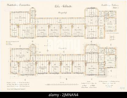 Reinmann, Kadettenhaus à Oranienstein (1900-1902): Bâtiment d'enseignement: Plan d'étage rez-de-chaussée à l'étage 1: 100. Lithographie, 51 x 70,8 cm (y compris les bords de balayage) Banque D'Images