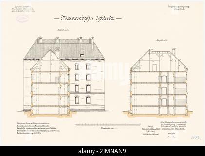 Choux crus, casernes pour 2 escadrons hussards à Paderborn (1901-1904): Construction d'équipes: Coupes transversales 1: 100. Lithographie, 48,1 x 67,5 cm (y compris les bords de balayage) Banque D'Images