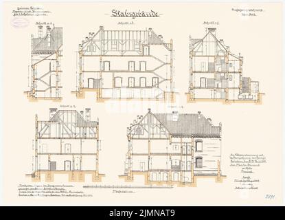 Choux crus, casernes pour 2 escadrons hussards à Paderborn (1901-1904): Construction de stab: Section longitudinale, section transversale 1: 100. Lithographie, 48,9 x 67,7 cm (y compris les bords de balayage) Banque D'Images