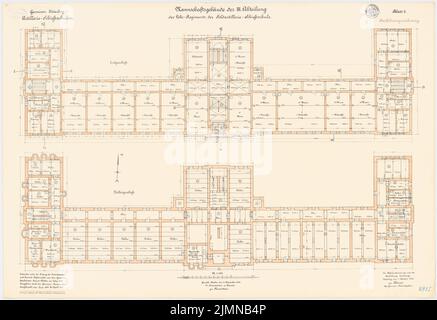 Klatten, écoles de tir d'artillerie, Jüterbog. Construction de l'équipe du département 2nd (1899-1901): Grundliss KG, EG 1: 100. Lithographie, 69,2 x 100,7 cm (y compris les bords de balayage) Banque D'Images