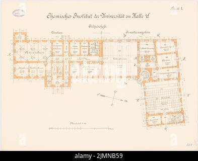 Architecte inconnu, Institut de chimie de l'Université Martin Luther Halle/Saale. Conversion et extension (env 1894): plan d'étage rez-de-chaussée 1: 100. Lithographie, 54,1 x 70,8 cm (y compris les bords de balayage) Banque D'Images