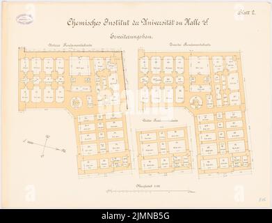 Architecte inconnu, Institut de chimie de l'Université Martin Luther Halle/Saale. Conversion et extension (env 1894): plan d'étage inférieur, deuxième et troisième ventes fondamentales 1: 100. Lithographie, 54,3 x 70,8 cm (y compris les bords de balayage) Banque D'Images