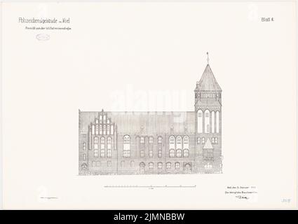 Architecte inconnu, bâtiment des services de police, Kiel (env 1909): Vue 1: 100. Lithographie, 71,4 x 101,1 cm (y compris les bords de balayage) Banque D'Images