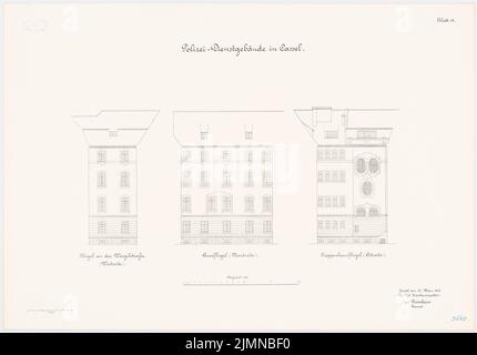 Architecte inconnu, bâtiment des services de police, Kassel (1908): Vues 1: 100. Lithographie, 60,9 x 87,2 cm (y compris les bords de balayage) Banque D'Images