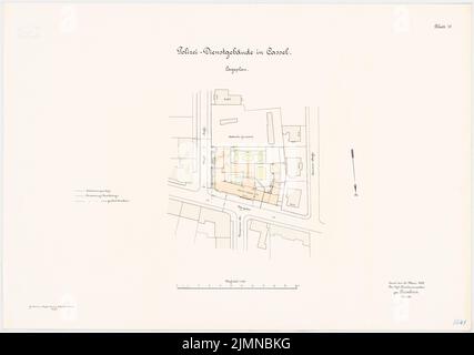 Architecte inconnu, bâtiment des services de police, Kassel (1908): Plan du site 1: 500. Lithographie, 61,4 x 87,3 cm (y compris les bords de balayage) Banque D'Images