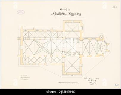 Architecte inconnu, Église de l'Abbaye, Kappenberg. Restauration (1887): Plan d'étage 1: 100. Lithographie, 50,9 x 69 cm (y compris les bords de balayage) Banque D'Images