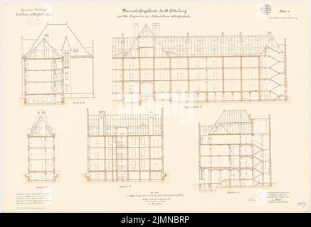 Klatten, écoles de tir d'artillerie, Jüterbog. Construction d'équipe du département 2nd (1899-1901): Coupes transversales, longueur 1: 100. Lithographie, 68,9 x 100,4 cm (y compris les bords de balayage) Banque D'Images