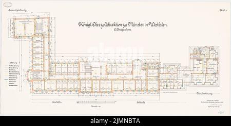 Architecte inconnu, Direction générale des douanes à Münster (1915): Plan d'étage 2nd étage 1: 100. Lithographie, 61 x 121,3 cm (y compris les bords de balayage) Banque D'Images