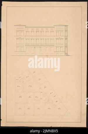 Knoblauch Eduard (1801-1865), maison d'angle de trois étages (avant 1848): Vue de face, plan d'étage premier étage. Aquarelle de Tusche, 53,6 x 36,8 cm (y compris les bords de numérisation) Banque D'Images