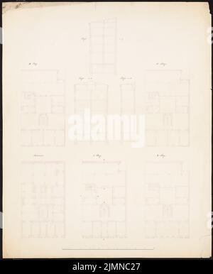 Knoblauch Eduard (1801-1865), immeuble d'appartements de quatre étages avec ailes latérales et bâtiments croisés (sans dat.): Plans d'étage, coupures. Aquarelle de Tusche, 70,8 x 58 cm (y compris les bords de numérisation) Banque D'Images