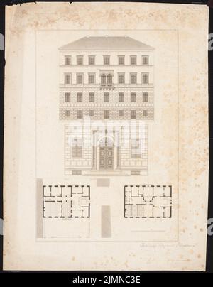 Knoblauch Eduard (1801-1865), immeuble résidentiel urbain de quatre étages avec une route à sept essieux (avant 1848): Vue de face, plan d'étage rez-de-chaussée et étage supérieur. Impression, 60,3 x 47,1 cm (y compris les bords de numérisation) Banque D'Images