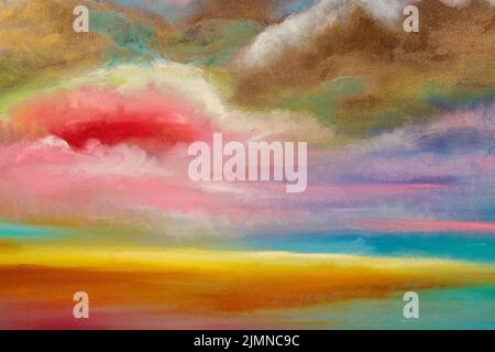 Tableau abstrait avec un ciel coloré. Banque D'Images