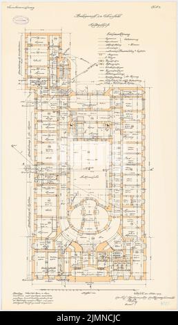 Thoemer Paul (1851-1918), District court in Elberfeld (03,1909): Grundriss Keller 1: 100. Lithographie colorée, 87,6 x 50,2 cm (y compris les bords de numérisation) Banque D'Images