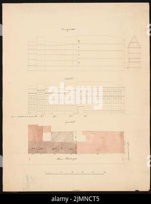 Knoblauch Eduard (1801-1865), Mietshäuser Kleine Poststraße 1-4 à Berlin (1834-1837): Plans d'étage, vues, coupes. Aquarelle de Tusche, 61,7 x 48,3 cm (y compris les bords de numérisation) Banque D'Images